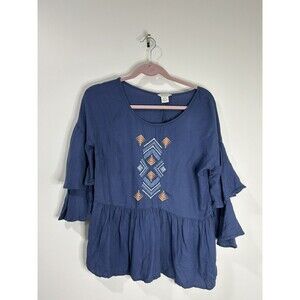 Ariat Women’s Size XS Blue Indigo Fade Saloon Top Southwestern Aztec 3/4 Sleeve